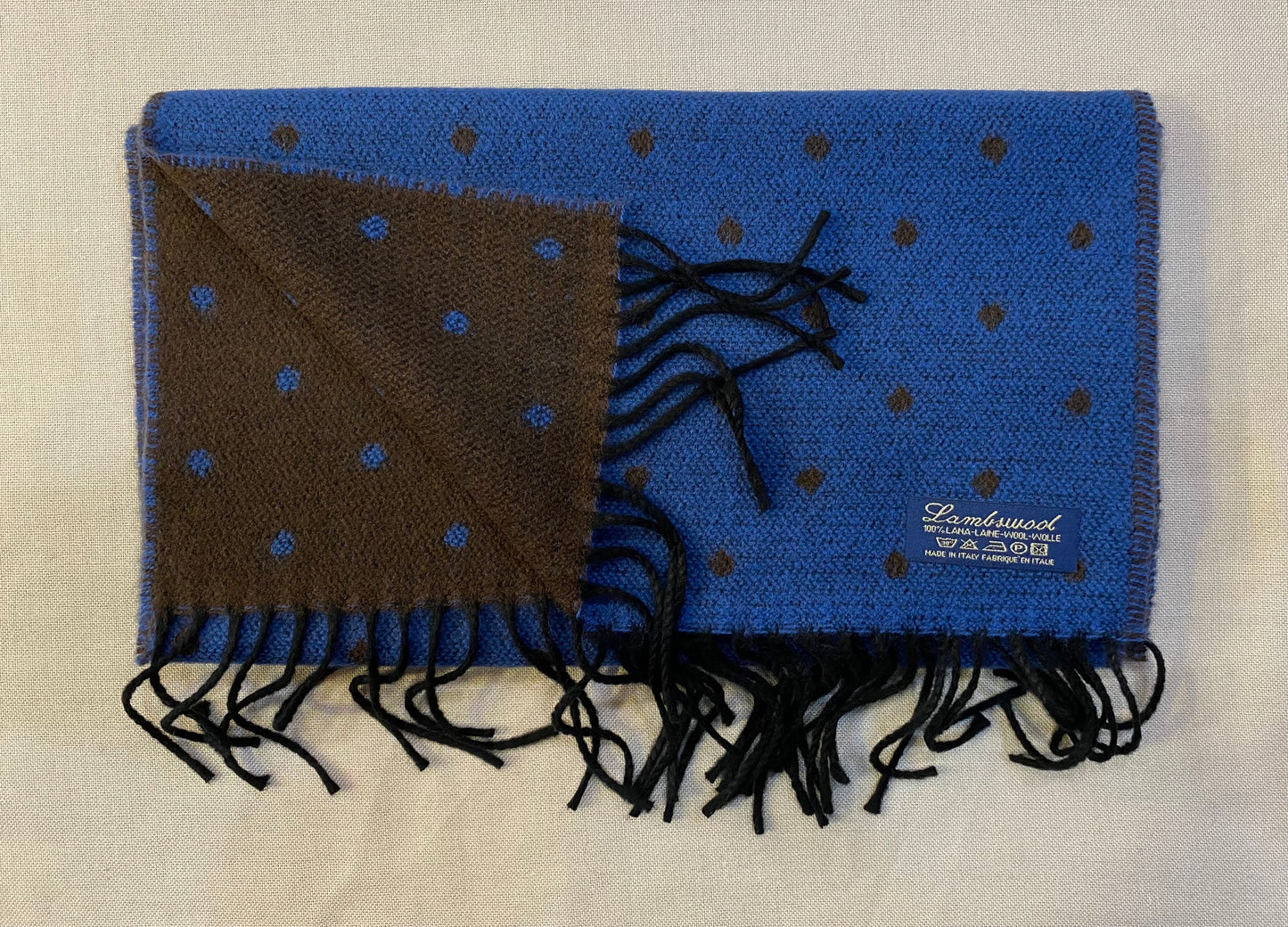 Sciarpa Pois 100% lambswool, azzurro e marrone