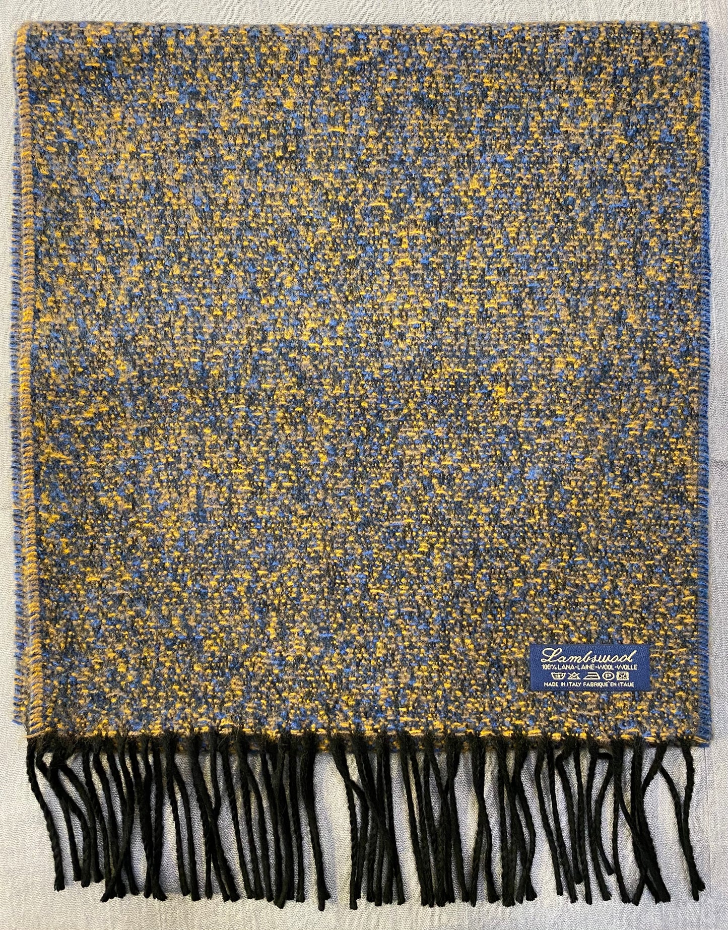 Sciarpa tweed 100% lambswool, giallo e blu