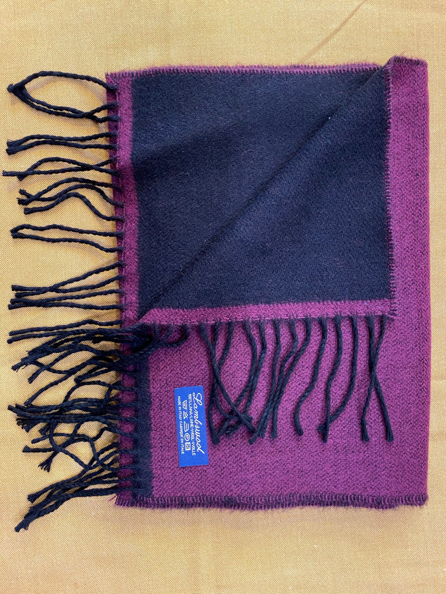 Sciarpa bicolore 100% lambswool, bordeaux e nero