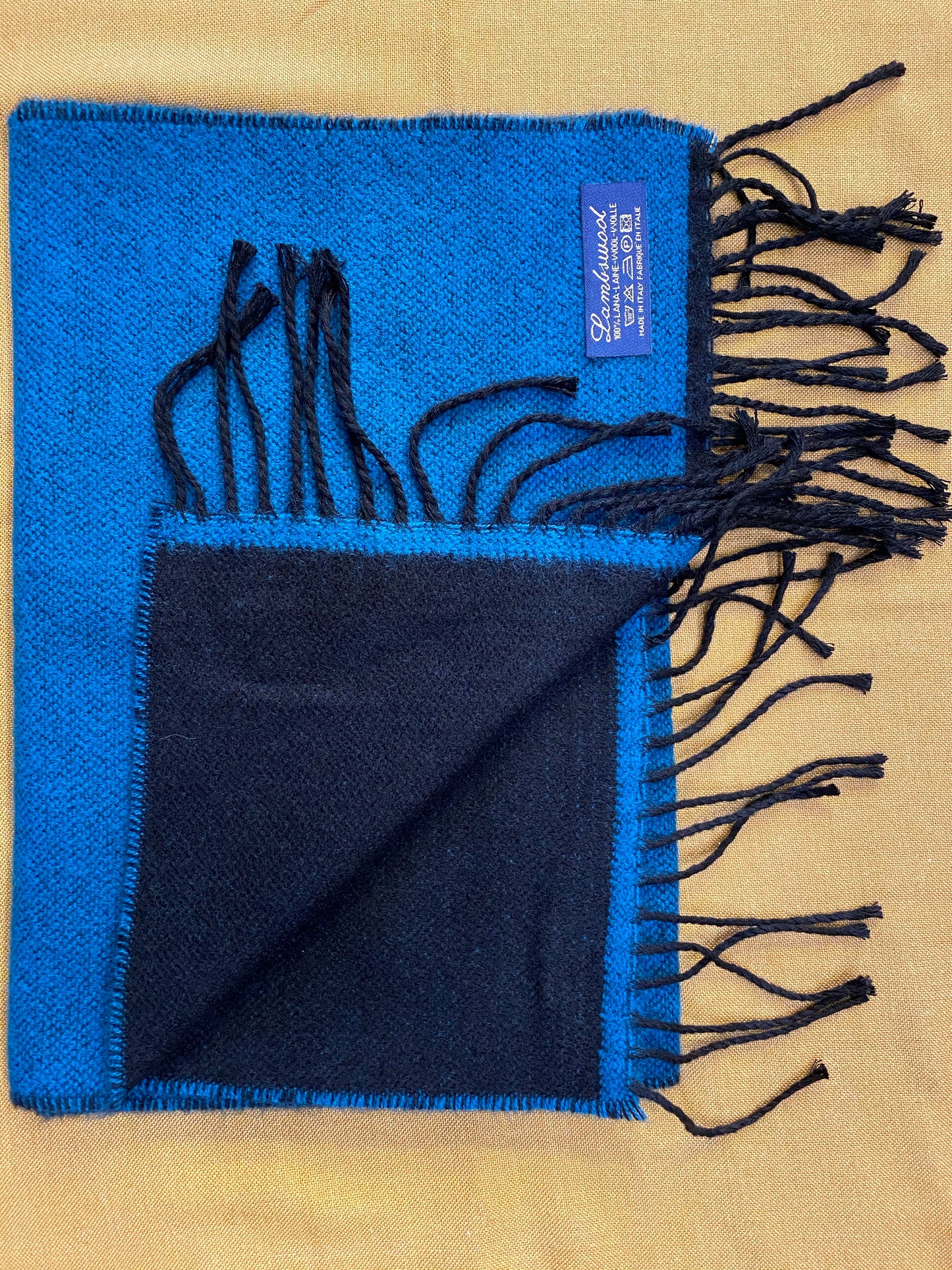 Sciarpa bicolore 100% lambswool, turchese e nero