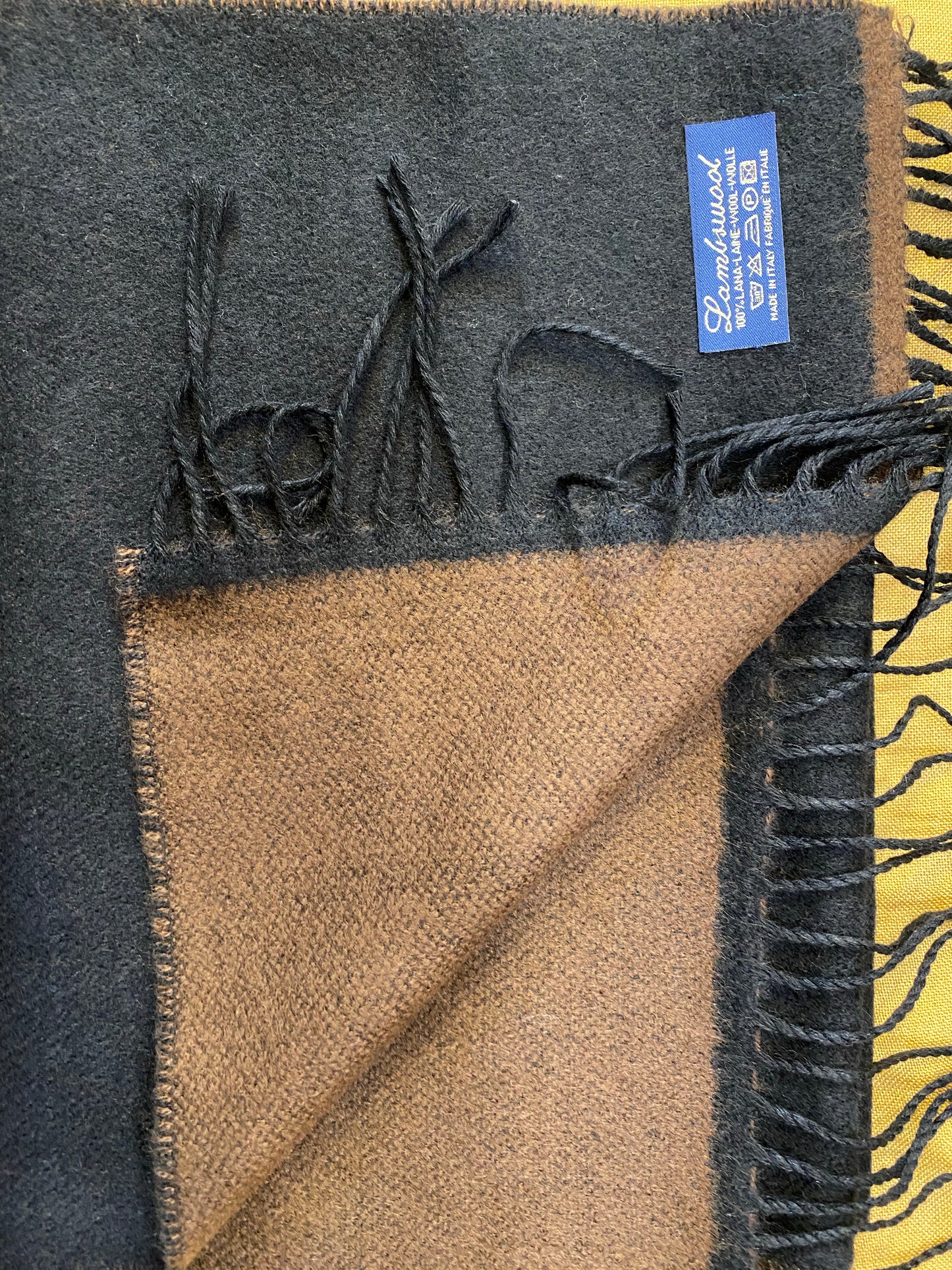 Sciarpa bicolore 100% lambswool, nero e marrone
