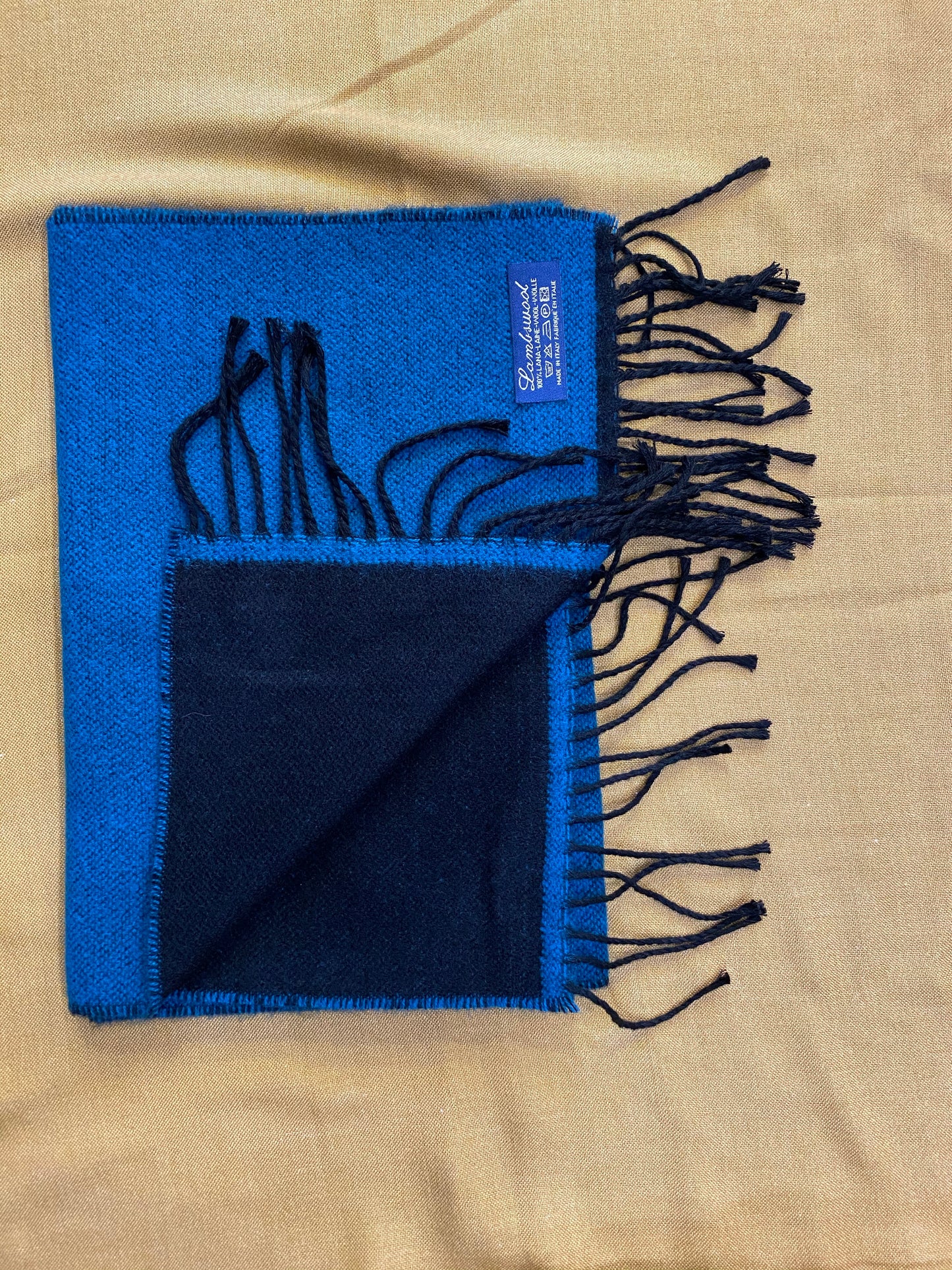Sciarpa bicolore 100% lambswool, turchese e nero