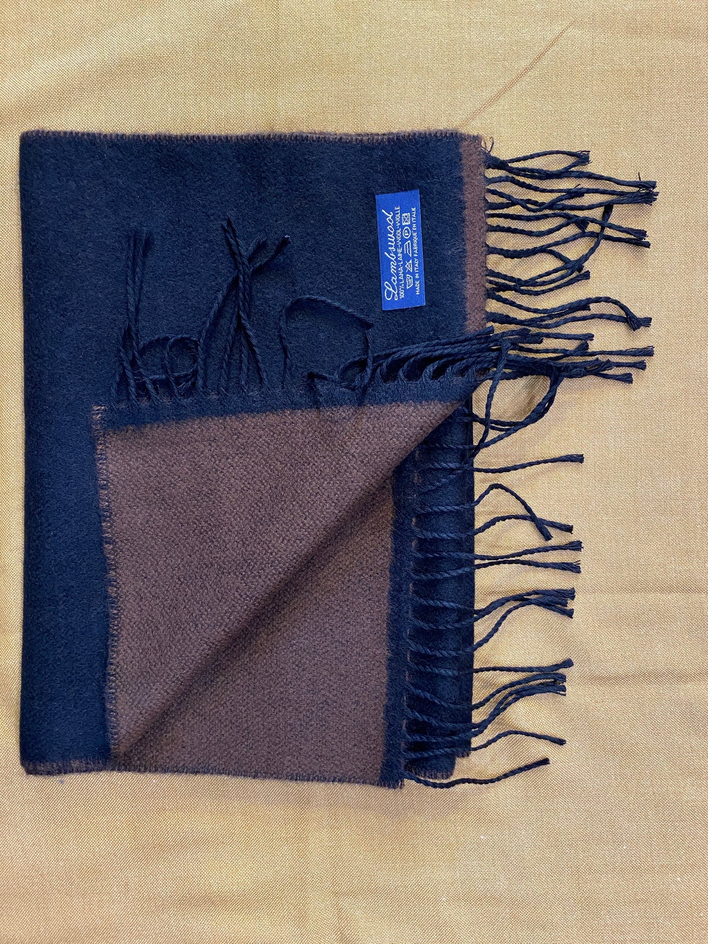 Sciarpa bicolore 100% lambswool, nero e marrone
