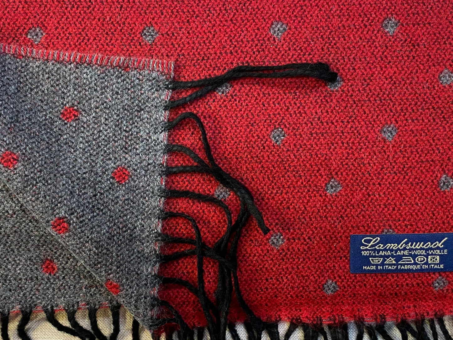 Sciarpa Pois 100% lambswool, rosso e grigio