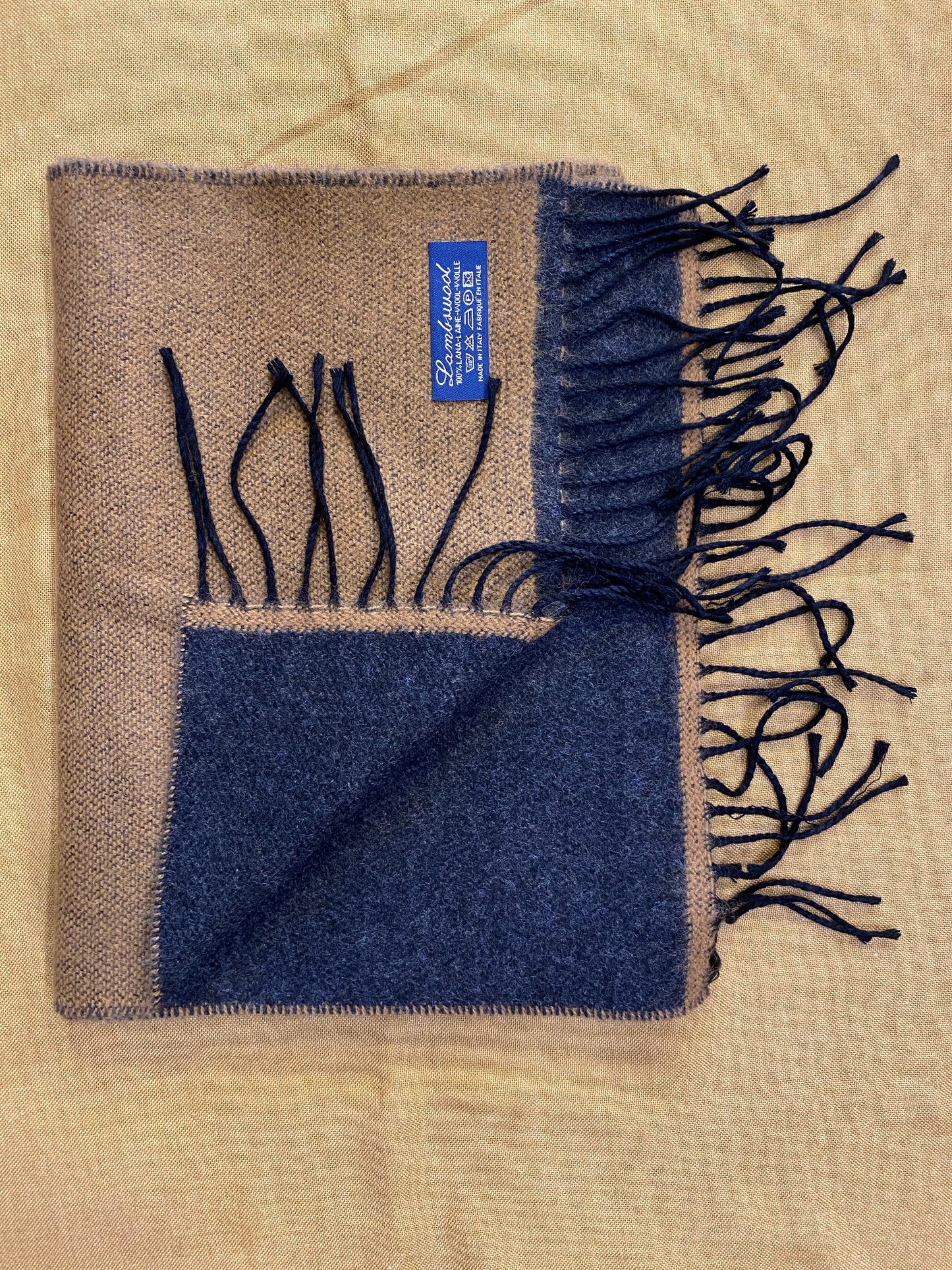 Sciarpa bicolore 100% lambswool,giallo ocra e antracite