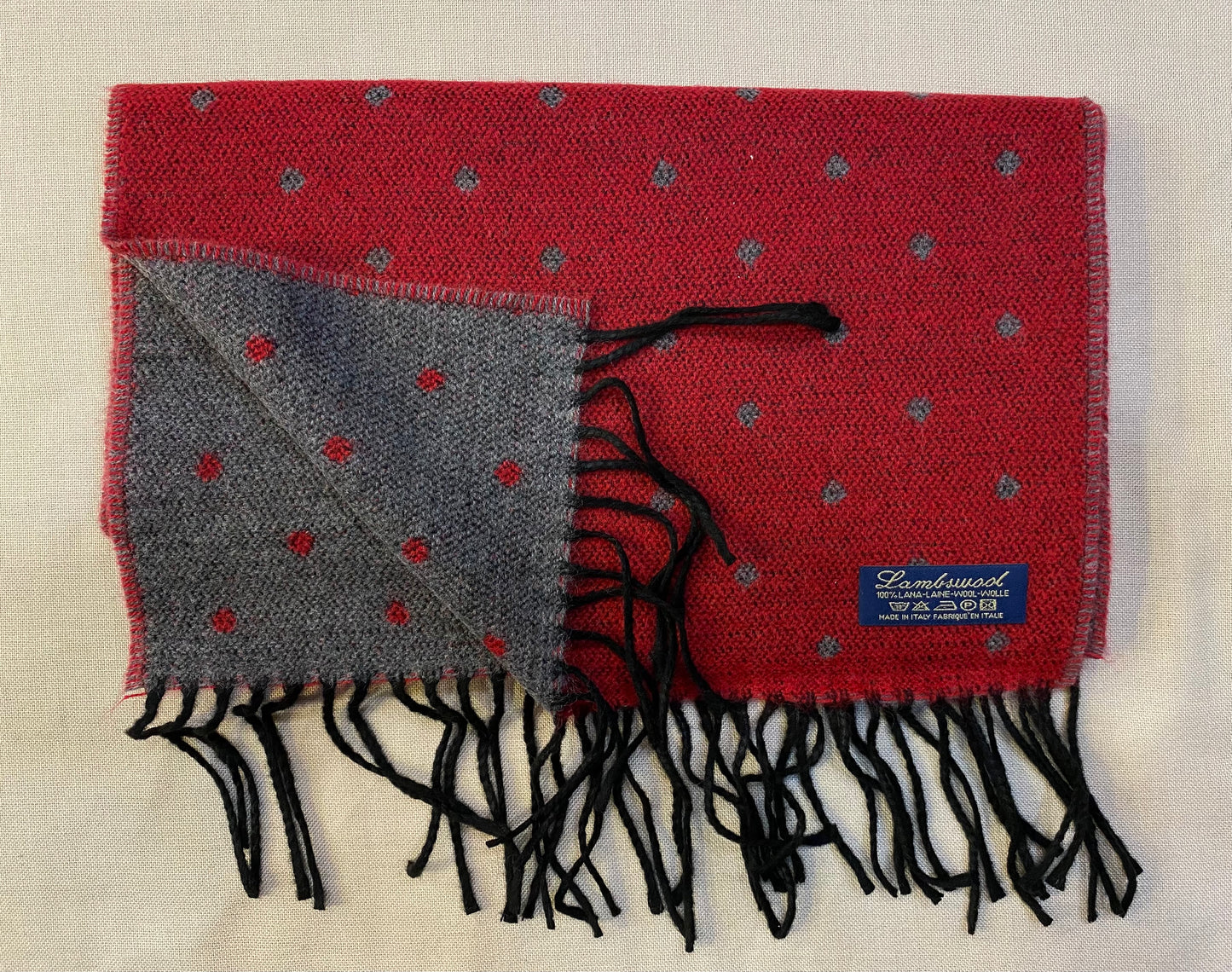 Sciarpa Pois 100% lambswool, rosso e grigio