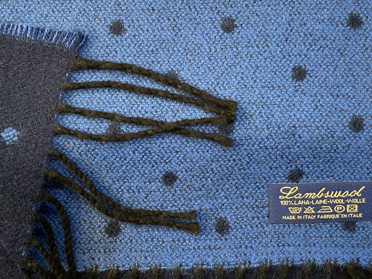 Sciarpa Pois 100% lambswool, azzurro e grigio antracite