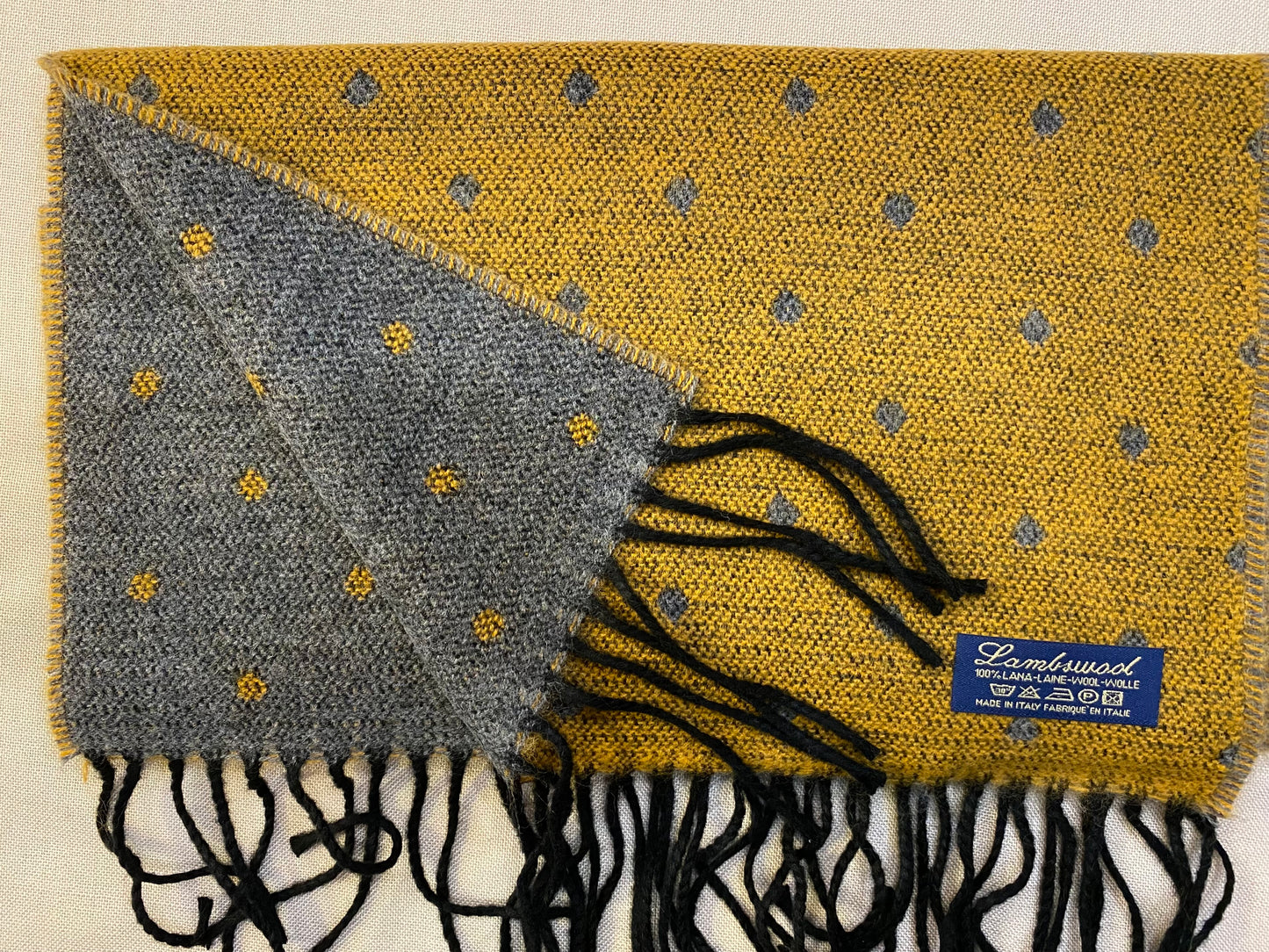 Sciarpa Pois 100% lambswool, giallo e grigio