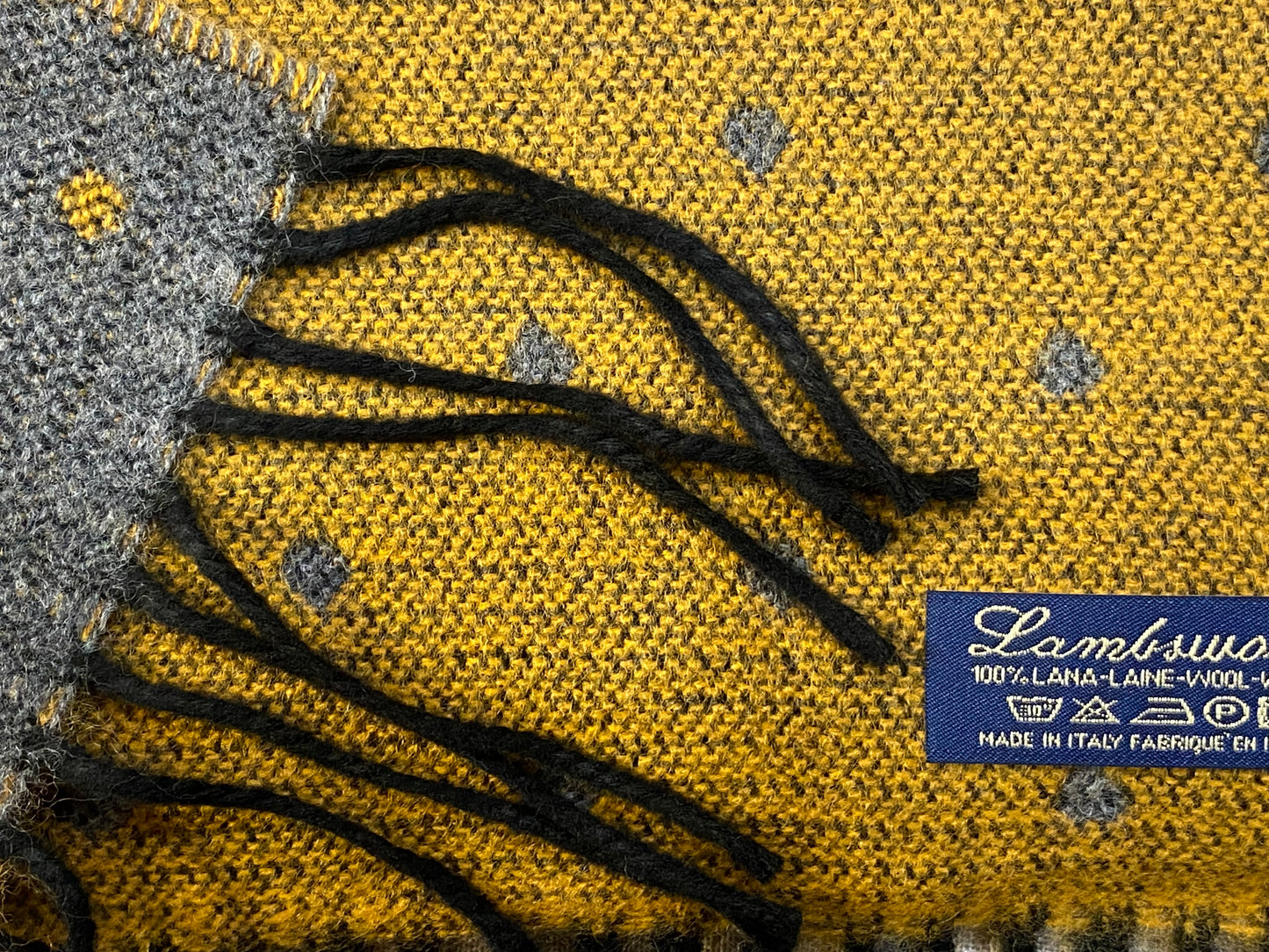 Sciarpa Pois 100% lambswool, giallo e grigio