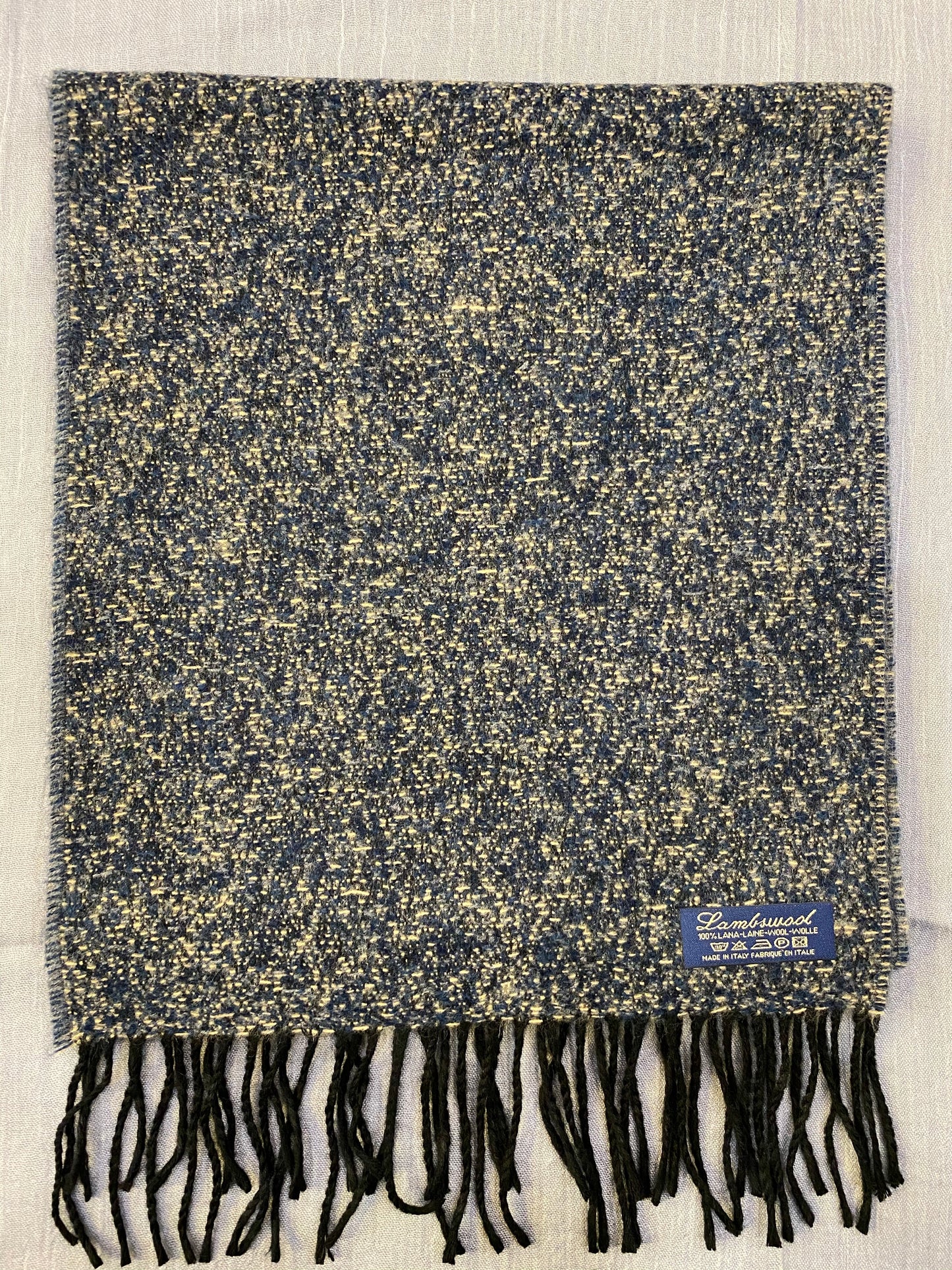 Sciarpa tweed 100% lambswool, beige e blu