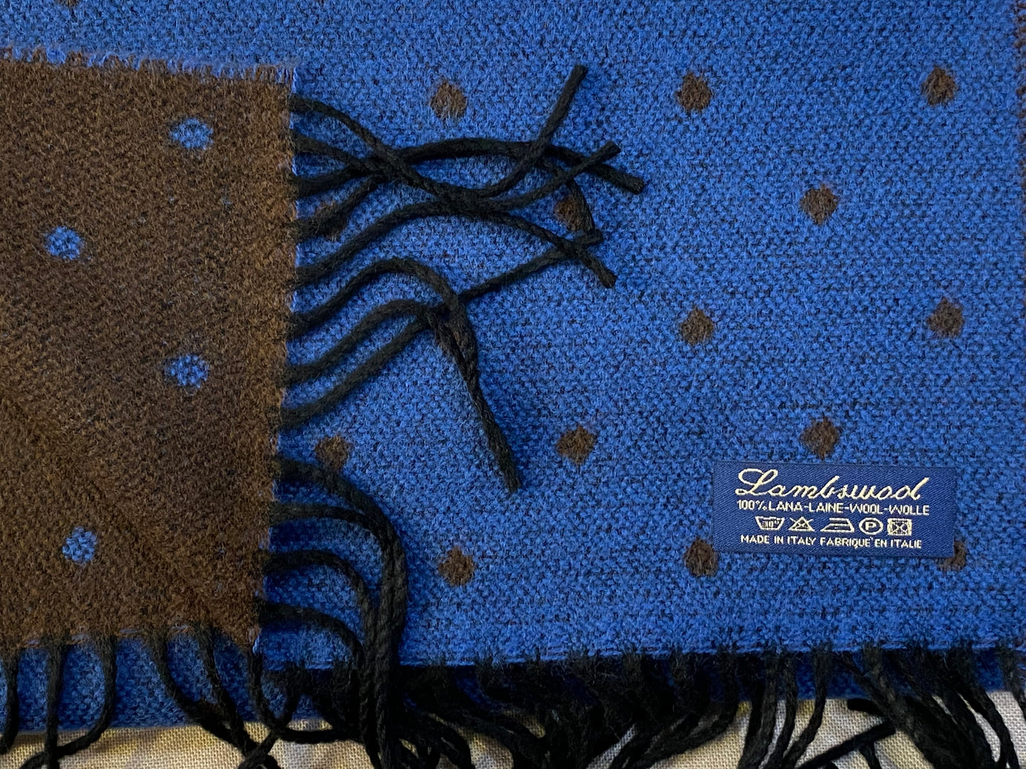 Sciarpa Pois 100% lambswool, azzurro e marrone