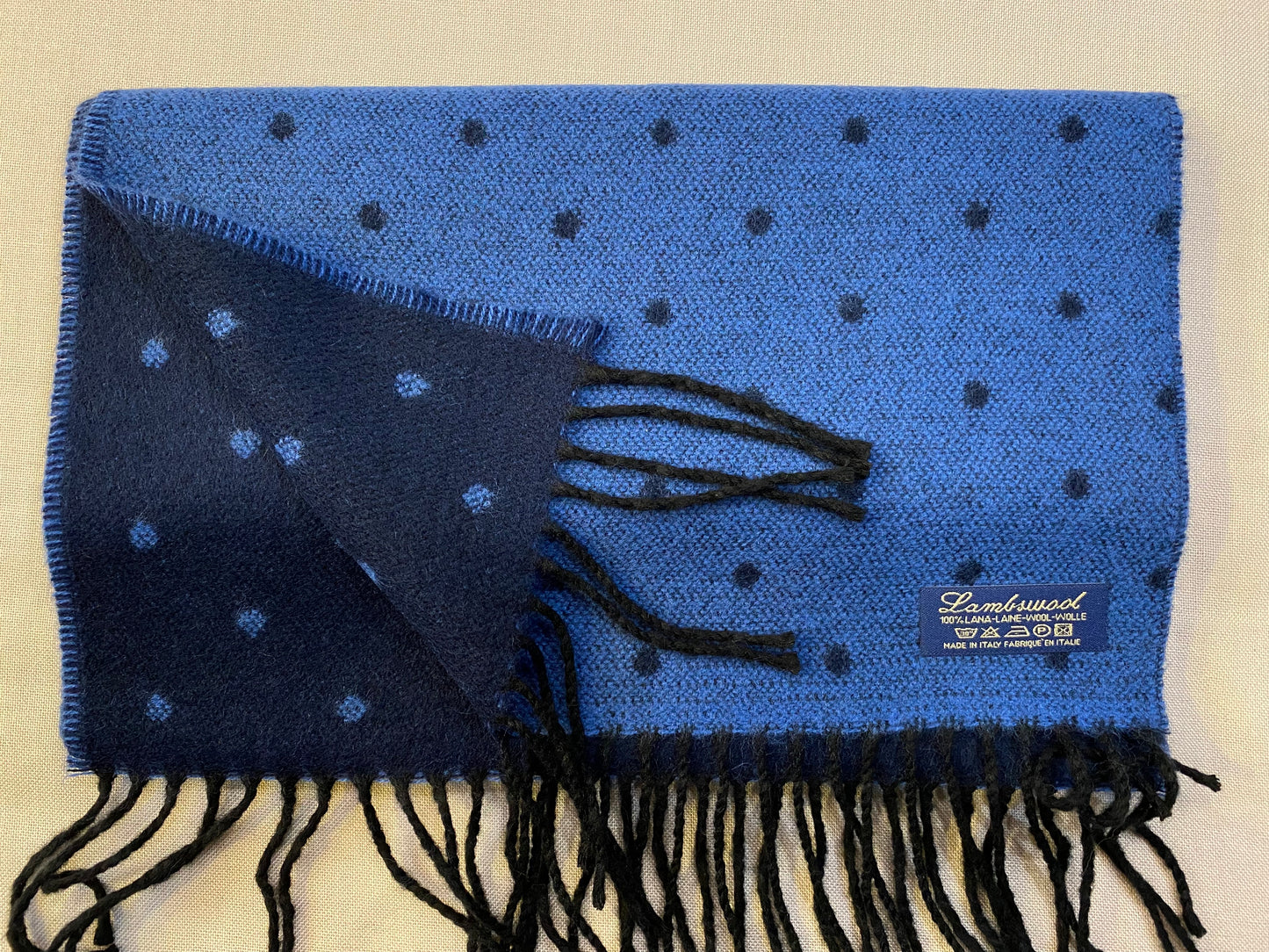 Sciarpa Pois 100% lambswool, azzurro e grigio antracite
