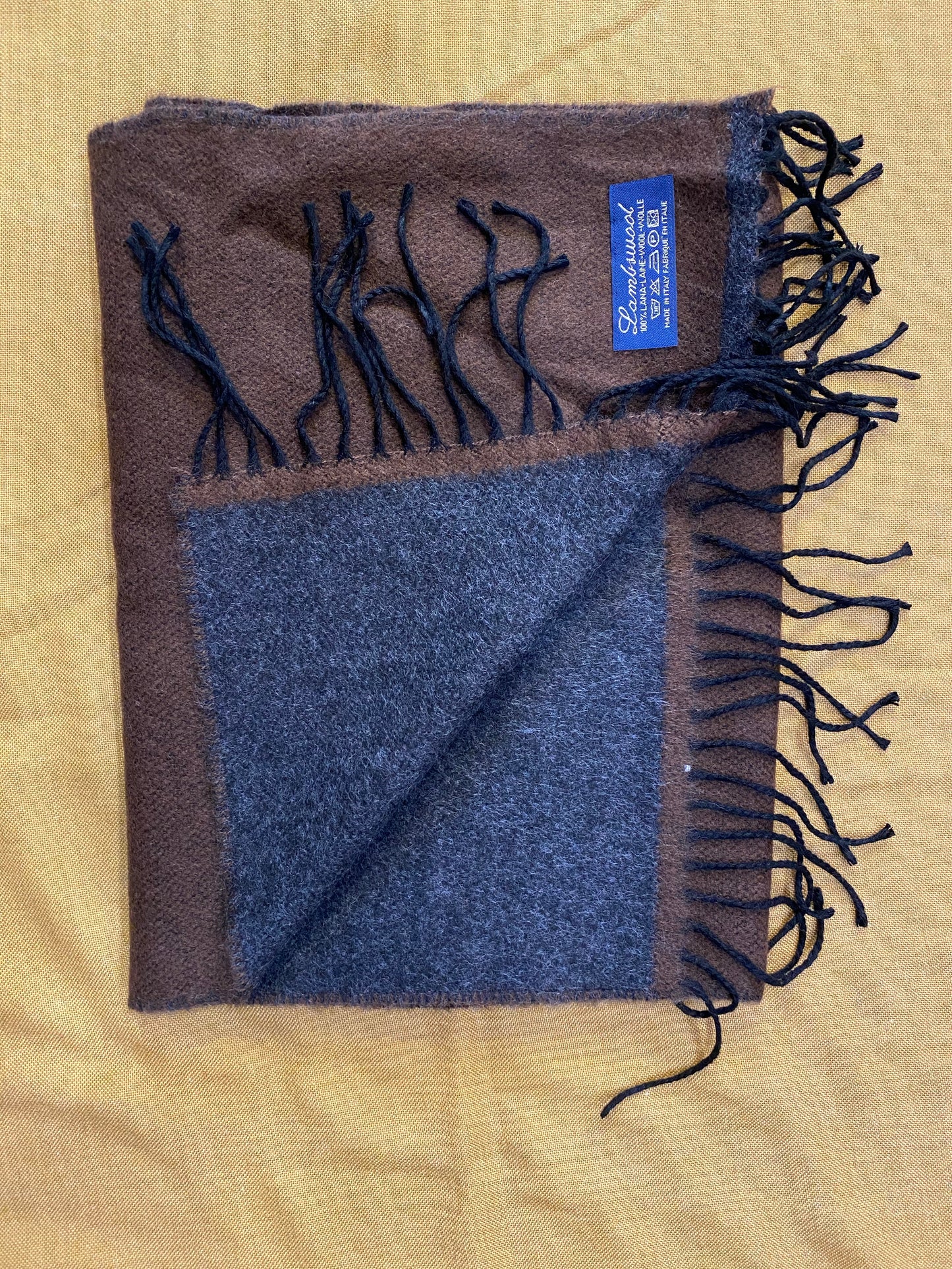 Sciarpa bicolore 100% lambswool,marrone chiaro e antracite