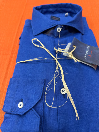 Camicia Puro lino blu royal