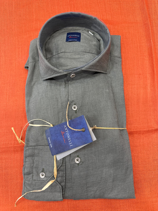 Camicia puro lino verde militare