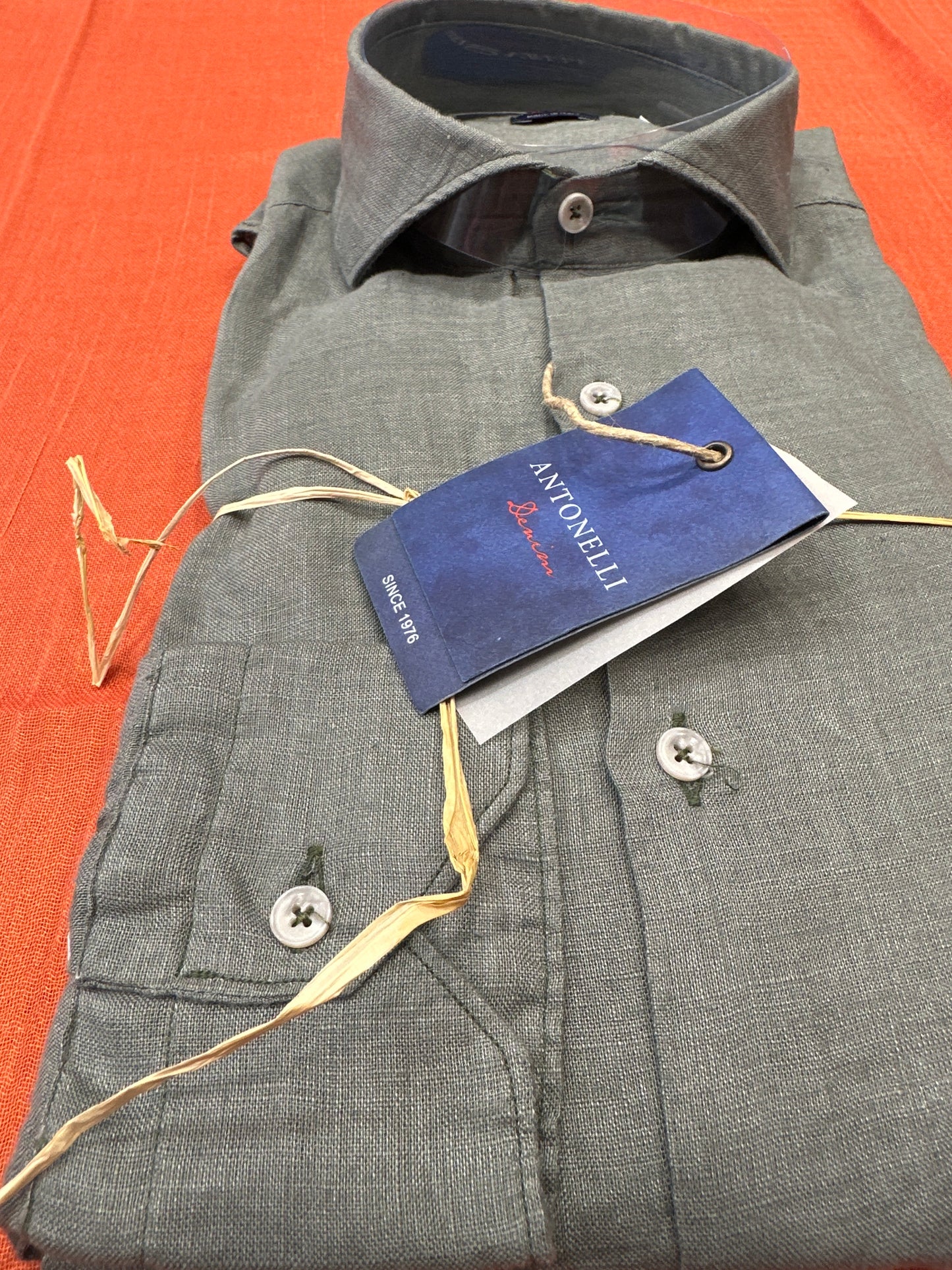 Camicia puro lino verde militare