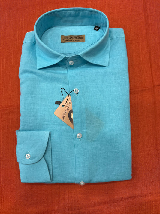 Camicia Puro lino lavato Turchese