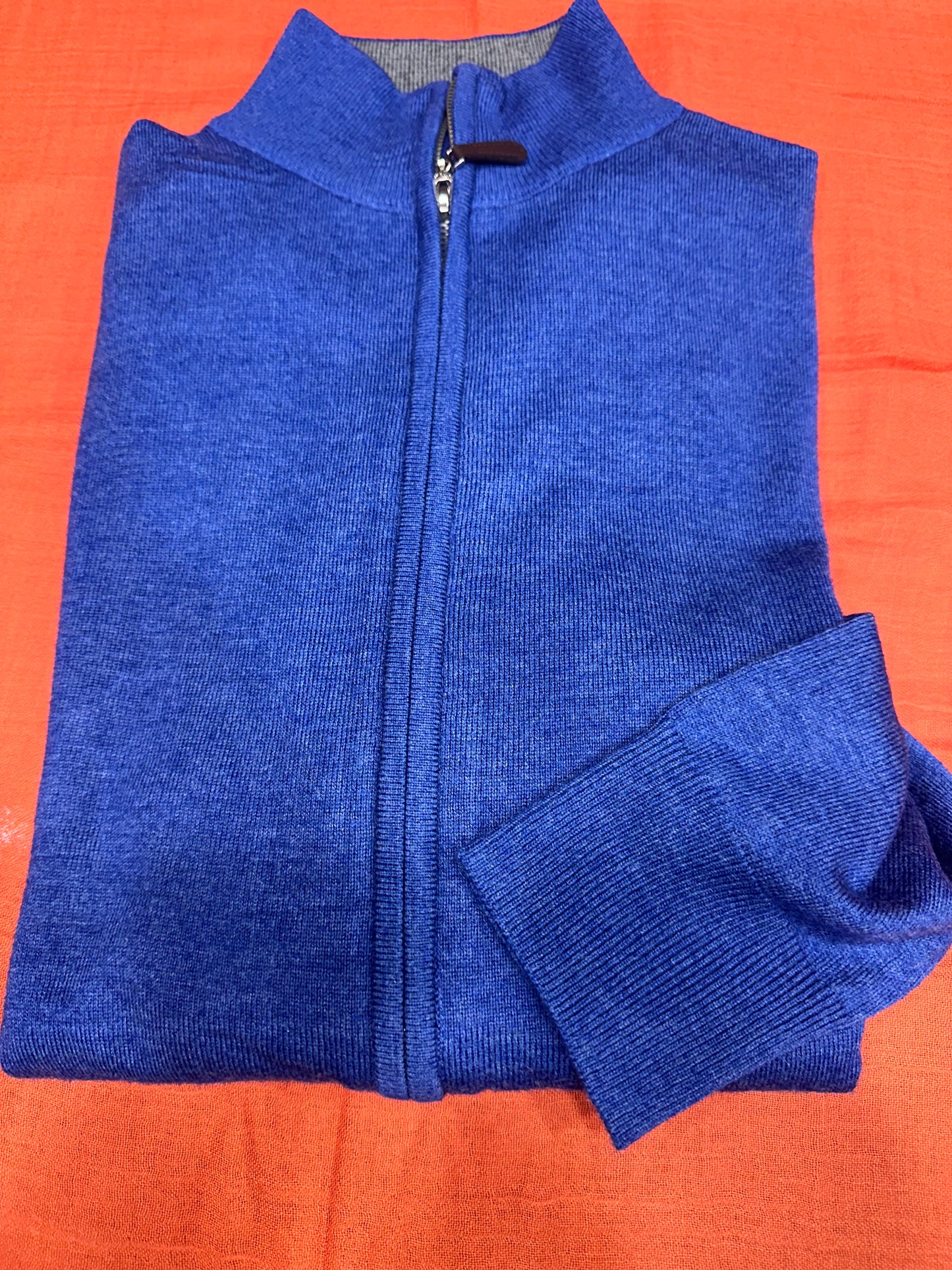 Maglia cardigan zip lana e cashmere blu royal