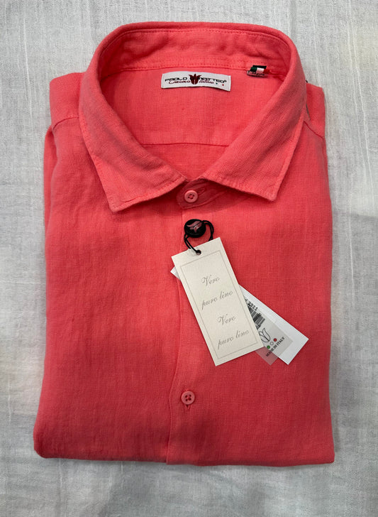 Camicia Puro lino lavato rosa shocking