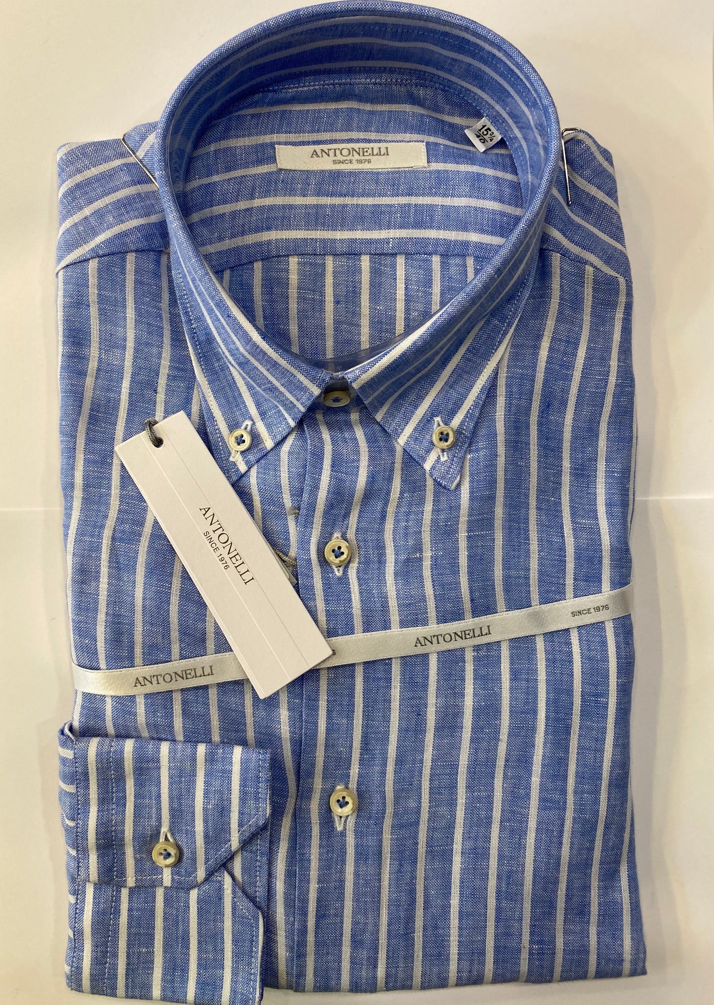 Camicia Puro lino azzurra riga bianca