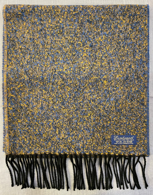 Sciarpa tweed 100% lambswool, giallo e blu