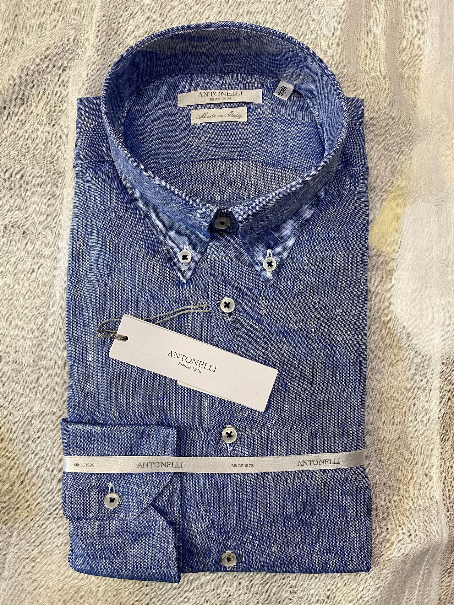 Camicia Puro lino azzurro fiammato botton down