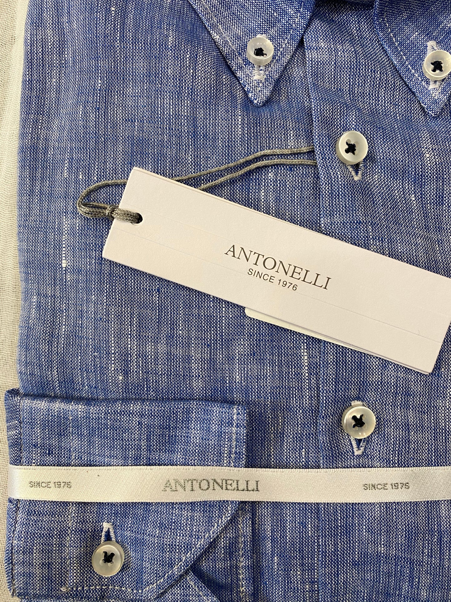 Camicia Puro lino azzurro fiammato botton down