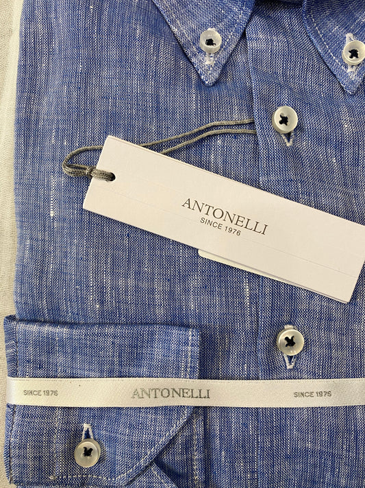 Camicia Puro lino azzurro fiammato botton down