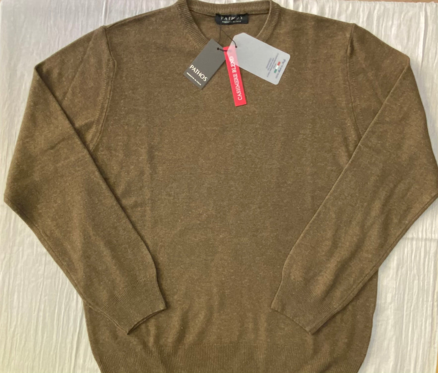 Maglia girocollo lana e cashmere. Tabacco