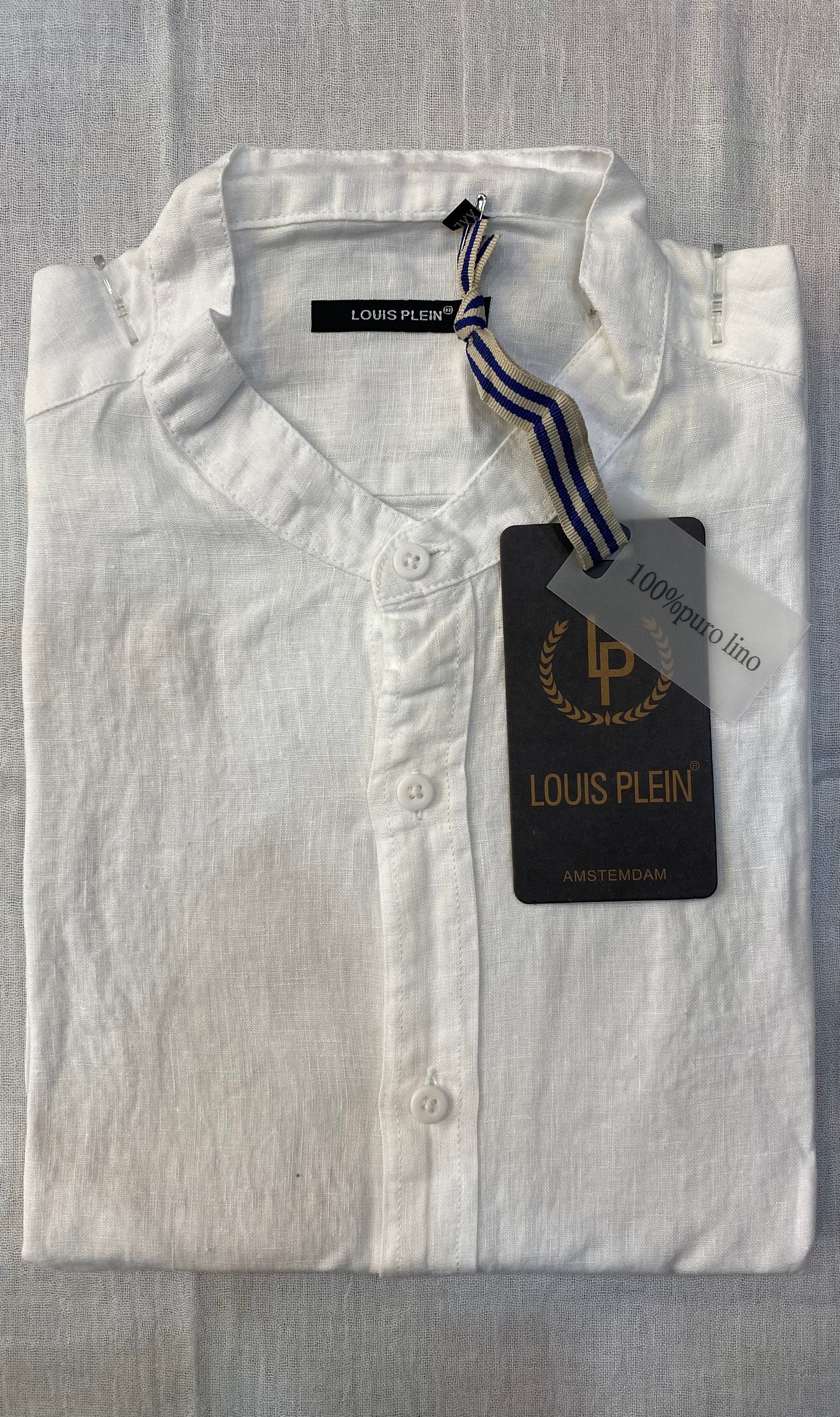 Camicia Puro lino bianca. Collo coreana